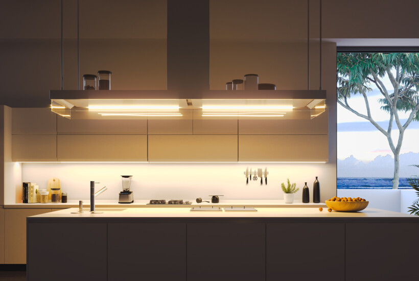 Shelly dimmer controlling warm ambient lighting in a living room